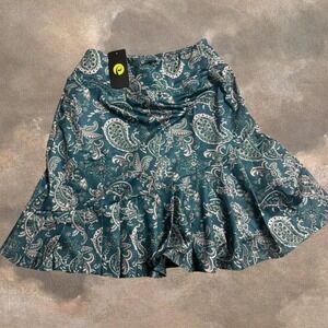 Pinspark Paisley Tennis Skirt Small Green Skort w/ Shorts Pockets Boho Gym